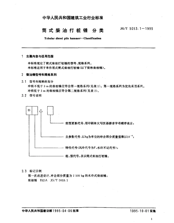JGT 5053.1-1995 筒式柴油打桩锤.分类