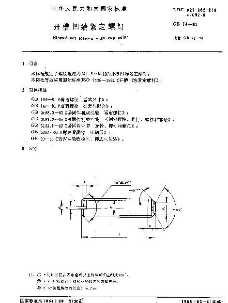 GB 74-1985 开槽凹端紧定螺钉
