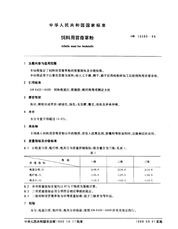 GB 10389-1989 饲料用苜蓿草粉
