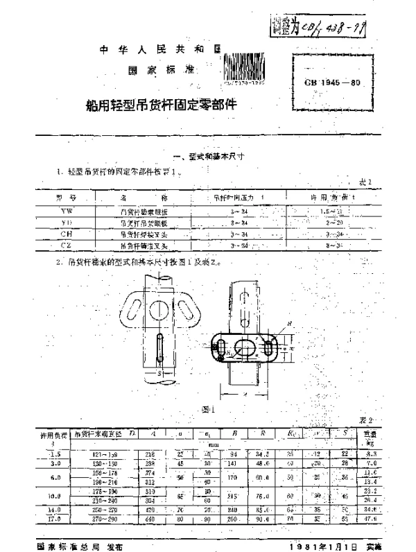 CBT 438-1999 船用轻型吊货杆固定零部件