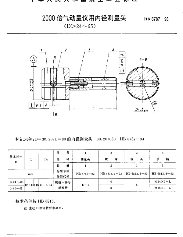 HB 6787-1993 2000倍气动量仪用内径测量头(D24~65)