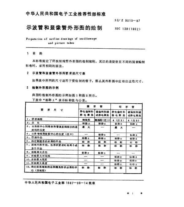 SJZ 9019-1987 示波管和显像管外形图的绘制