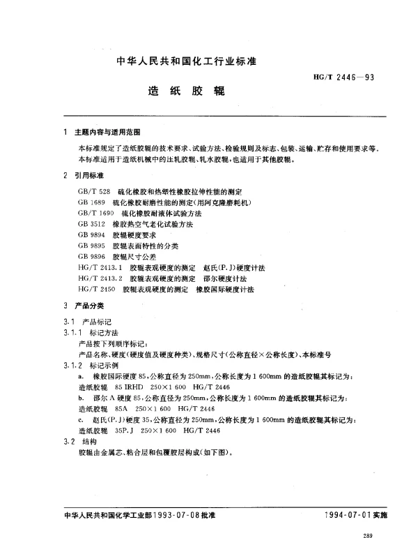 HGT 2446-1993 造纸胶辊