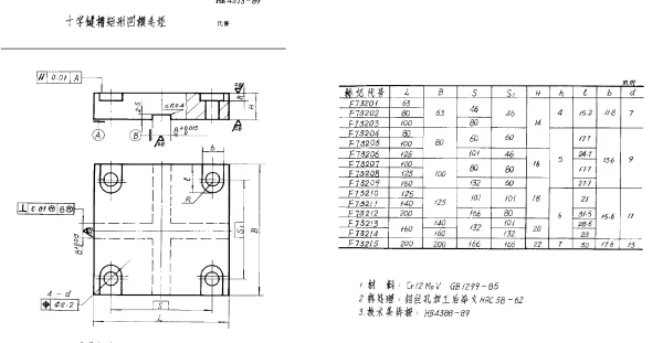 HB 4373-1989 十字键槽矩形凹模毛坯