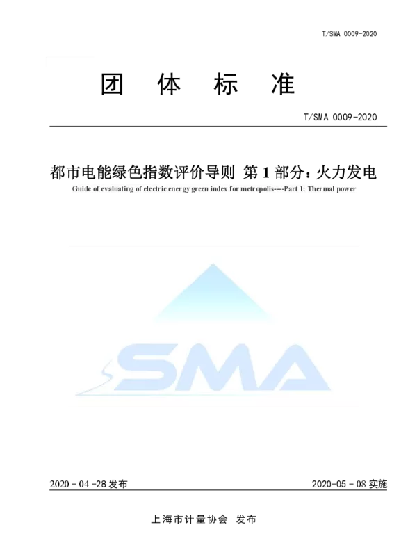 TSMA 0009-2020 都市电能绿色指数评价导则 第1部分：火力发电