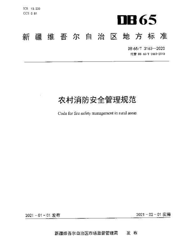 DB65T 3163-2020 农村消防安全管理规范