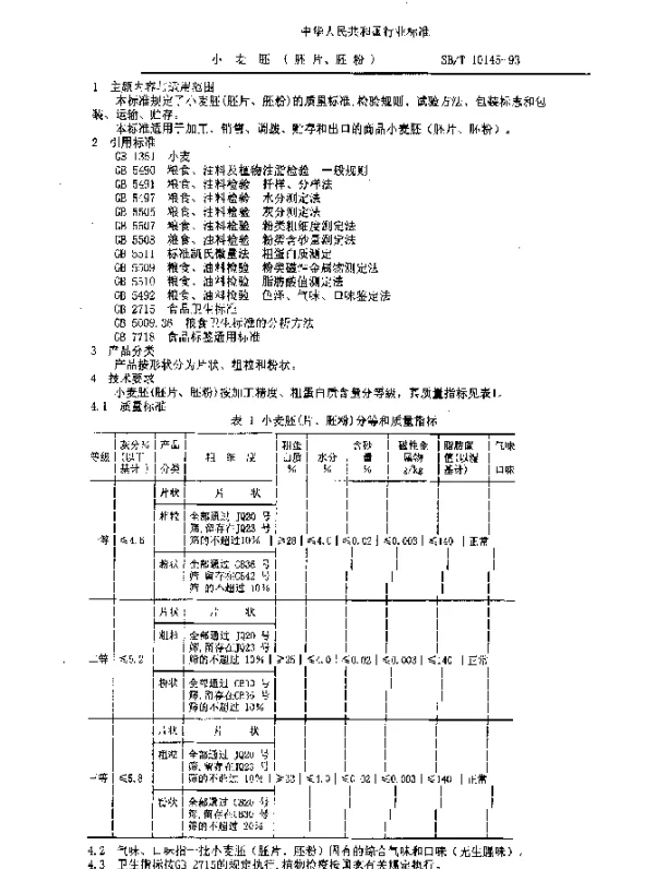SBT 10145-1993 小麦胚（胚片、胚粉）
