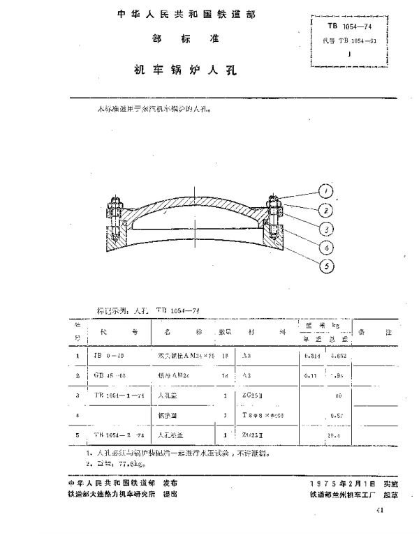TB 1054-1974 机车锅炉人孔