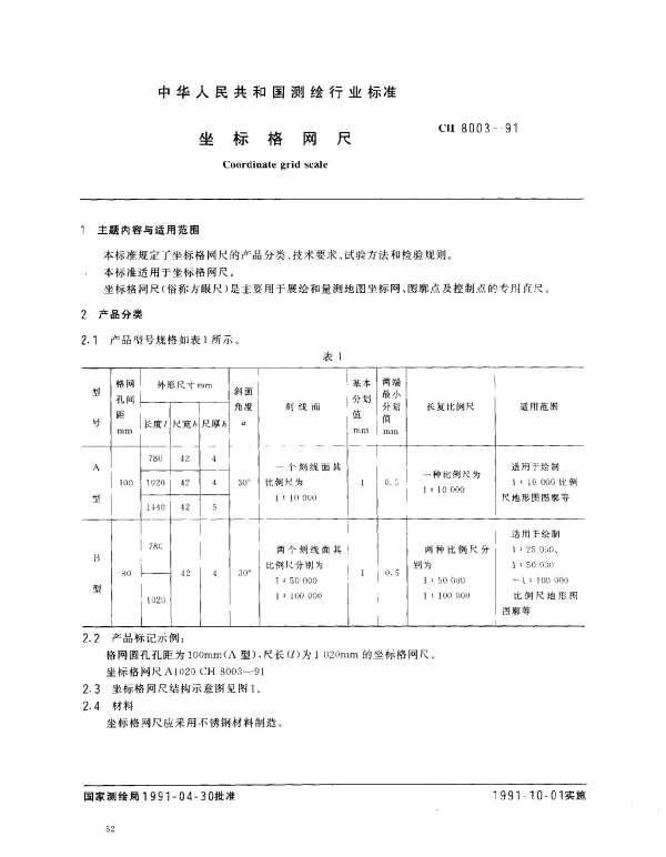 CH 8003-1991 坐标格网尺
