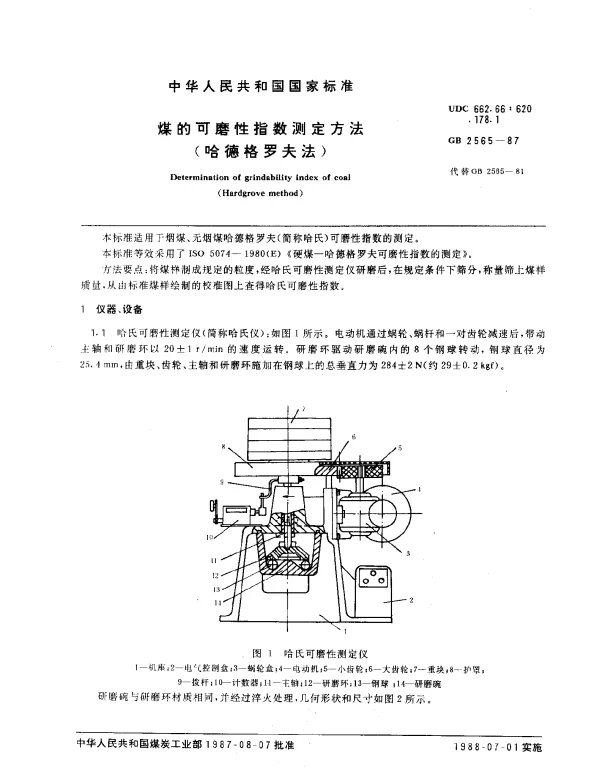 GB 2565-1987 煤的可磨性指数测定方法（哈德格罗夫法）