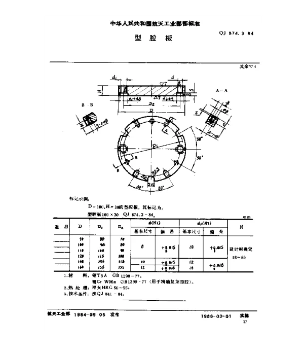 QJ 874.3-1984 塑料挤压模具 型腔板