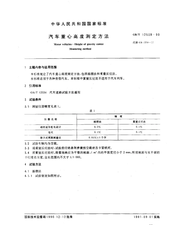 GBT 12538-1990 汽车重心高度测定方法