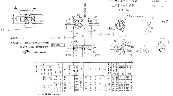 HB 3496-1985 加工铝合金用带导柱的三刃套式端面锪钻 d=10~40mm