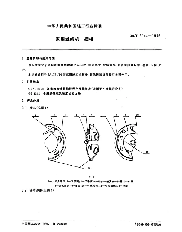 QBT 2144-1995 家用缝纫机.摆梭