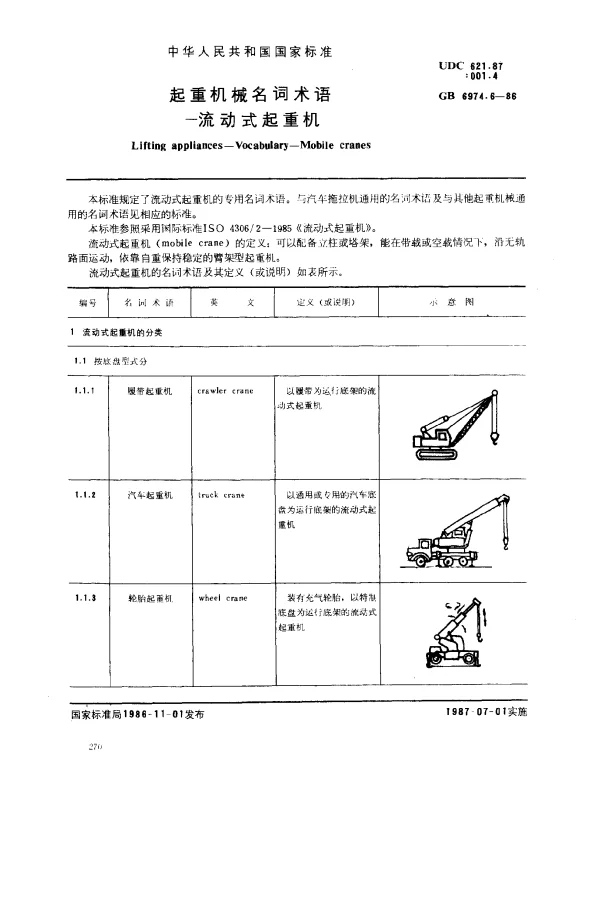 GB 6974.6-1986 起重机械名词术语-流动式起重机