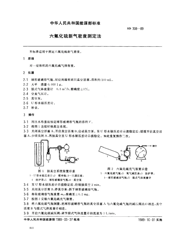 SD 308-1989 六氟化硫新气密度测定法