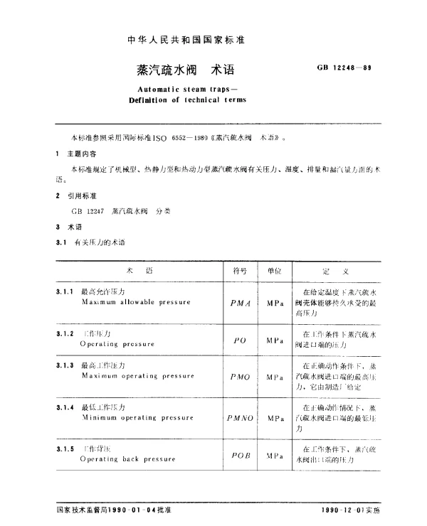 GB 12248-1989 蒸汽疏水阀 术语