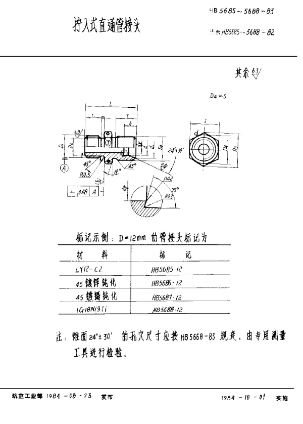 HB 5685~5688-1983 拧入式直通管接头