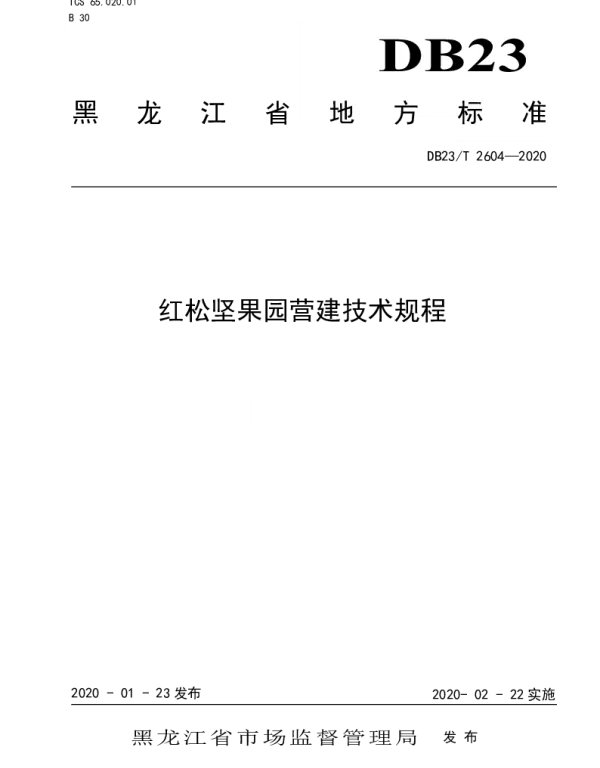 DB23T 2604-2020 红松坚果园营建技术规程