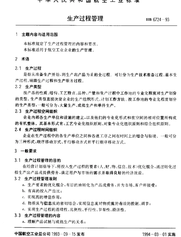 HB 6724-1993 生产过程管理