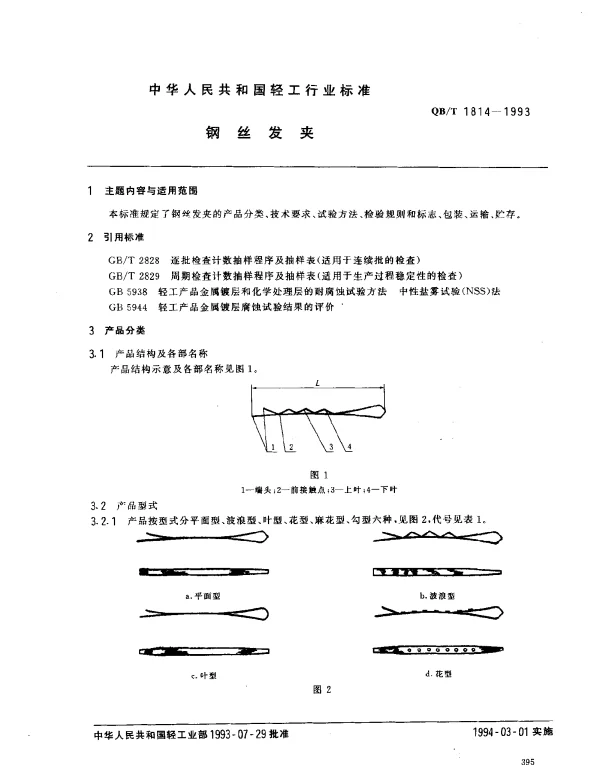 QBT 1814-1993 钢丝发夹