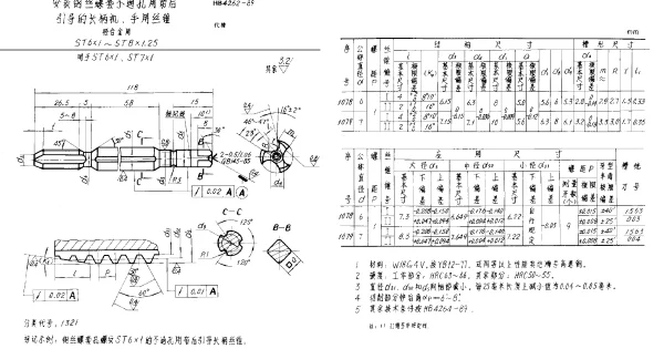 HB 4262-1989 安装钢丝螺套不通孔用带后引导的长柄机、手用丝锥 轻合金用 ST6×1~ST8×1.25