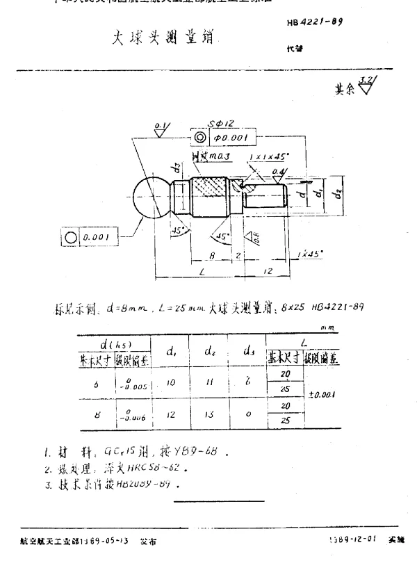 HB 4221-1989 大球头测量销