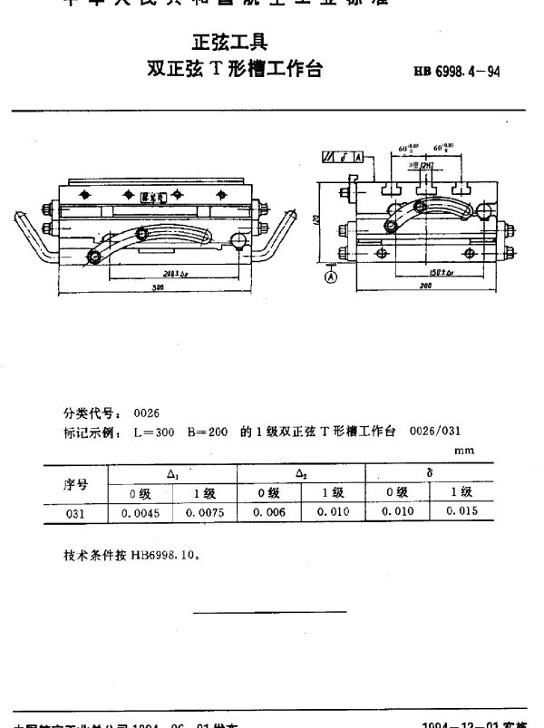HB 6998.4-1994 正弦工具.双正弦T形槽工作台