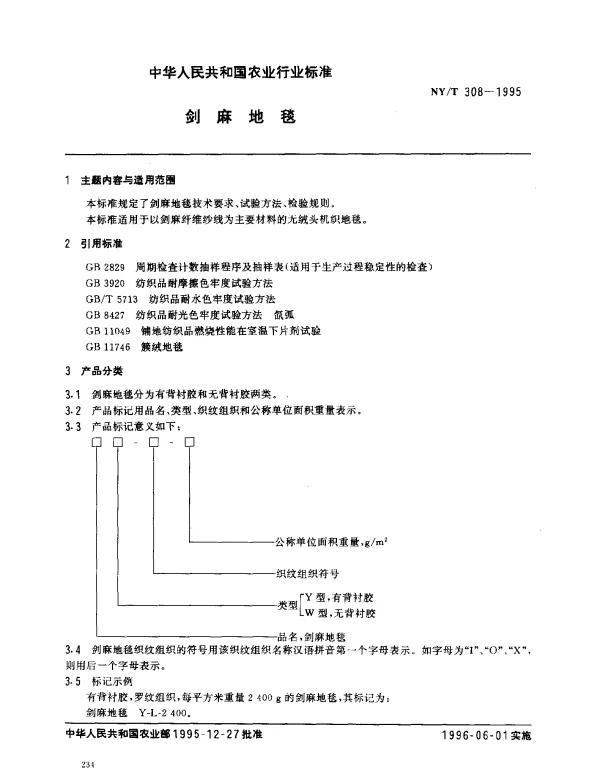 NYT 308-1995 剑麻地毯