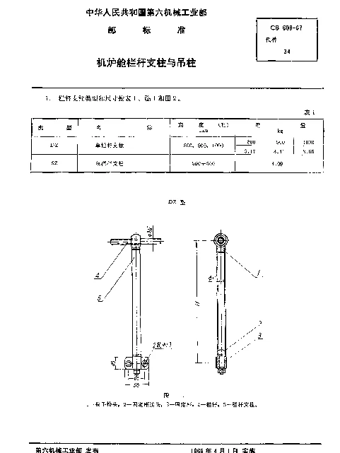 CB 609-1967 机炉舱栏杆支柱与吊柱