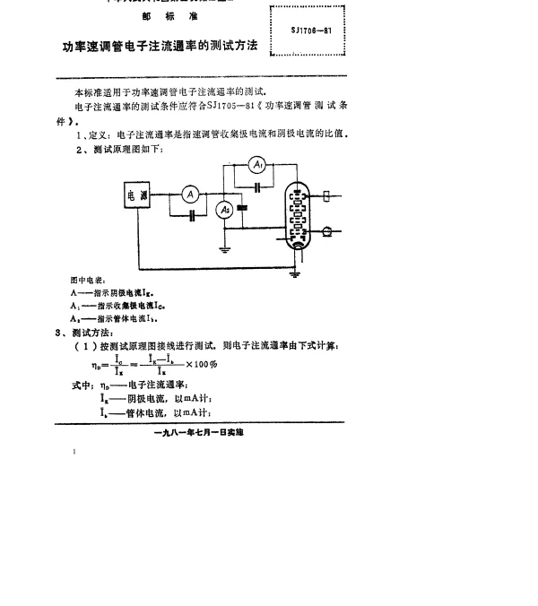 SJ 1706-1981 功率速调管电子注流通率的测试方法