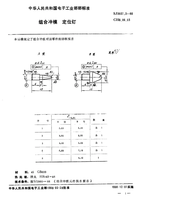 SJ 3037.3-1988 组合冲模.定位钉