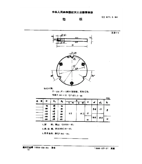 QJ 877.5-1984 塑料挤压模具 垫板