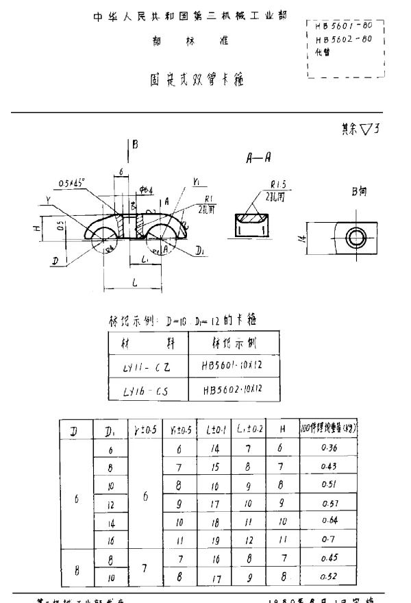 HB 5601-80 HB 5602-1980 固定式双管卡箍