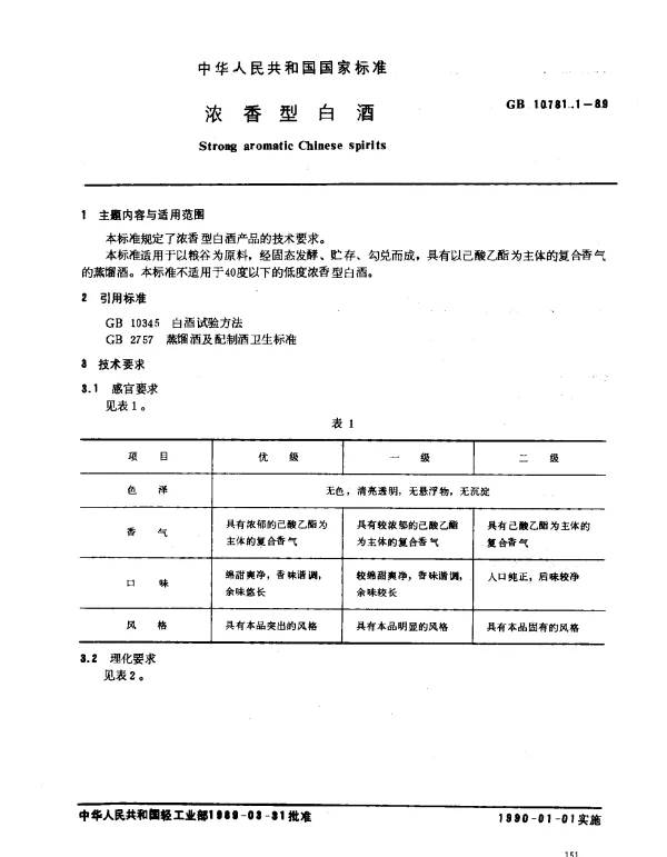 GB 10781.1-1989 浓香型白酒