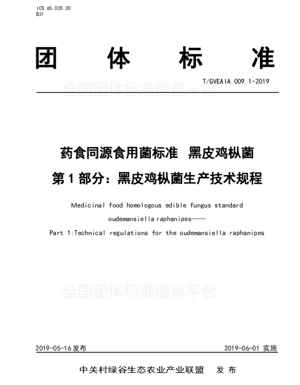 TGVEAIA 009.1-2019 药食同源食用菌标准 黑皮鸡枞菌 第1部分：黑皮鸡枞菌生产技术规程