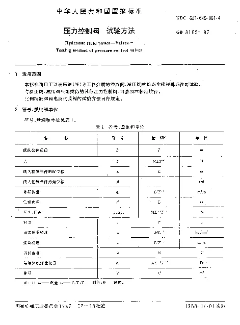 GB 8105-1987 压力控制阀 试验方法