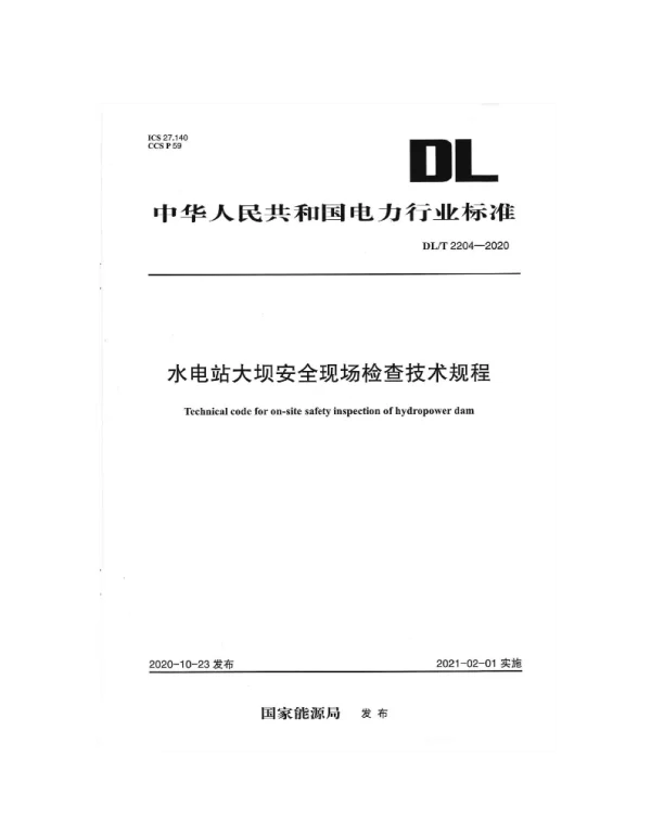 DLT 2204-2020 水电站大坝安全现场检查技术规程