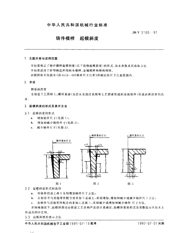 JBT 5105-1991 铸件模样.起模斜度