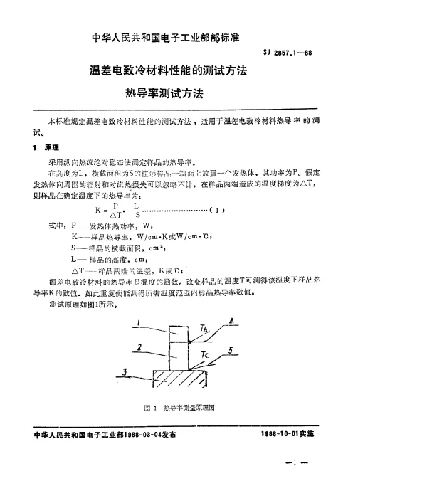 SJ 2857.1-1988 温差电致冷材料性能的测试方法.热导率测试方法