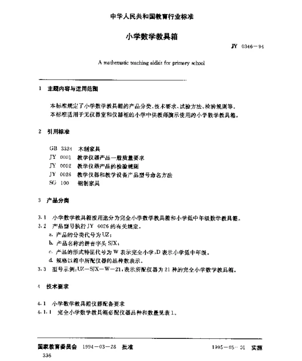 JY 0346-1994 小学数学教具箱