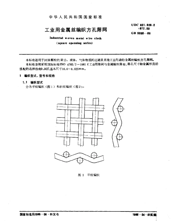GB 5330-1985 工业用金属丝编织方孔筛网