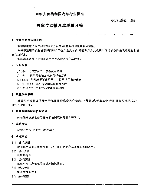 QCT 29083-1992 汽车传动轴总成质量分等