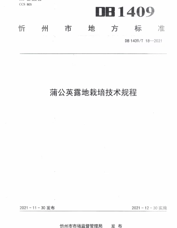 DB1409T 18-2021 蒲公英露地栽培技术规程