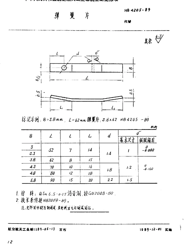 HB 4205-1989 弹簧片