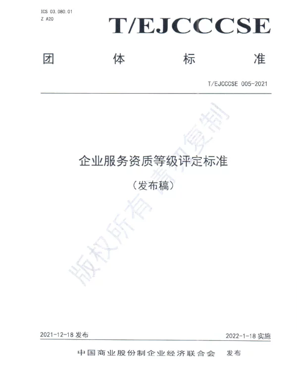 TEJCCCSE 005-2021 企业服务资质等级评定标准