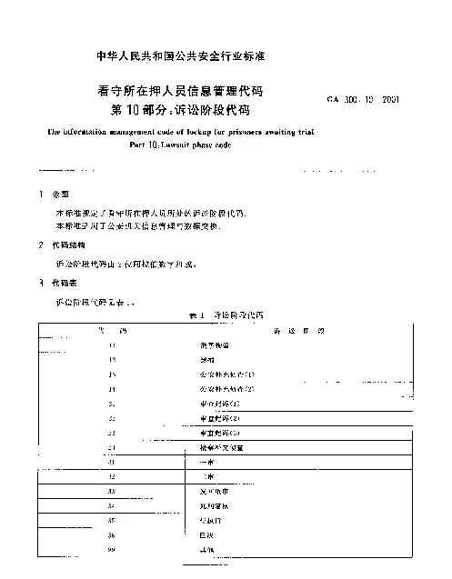GA 300.10-2001 看守所在押人员信息管理代码.第10部分：诉讼阶段代码