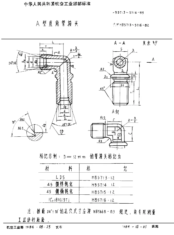 HB 5713~5716-1983 A型直角管接头