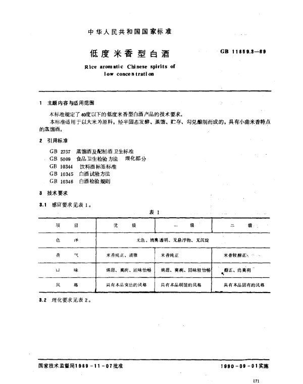 GB 11859.3-1989 低度米香型白酒