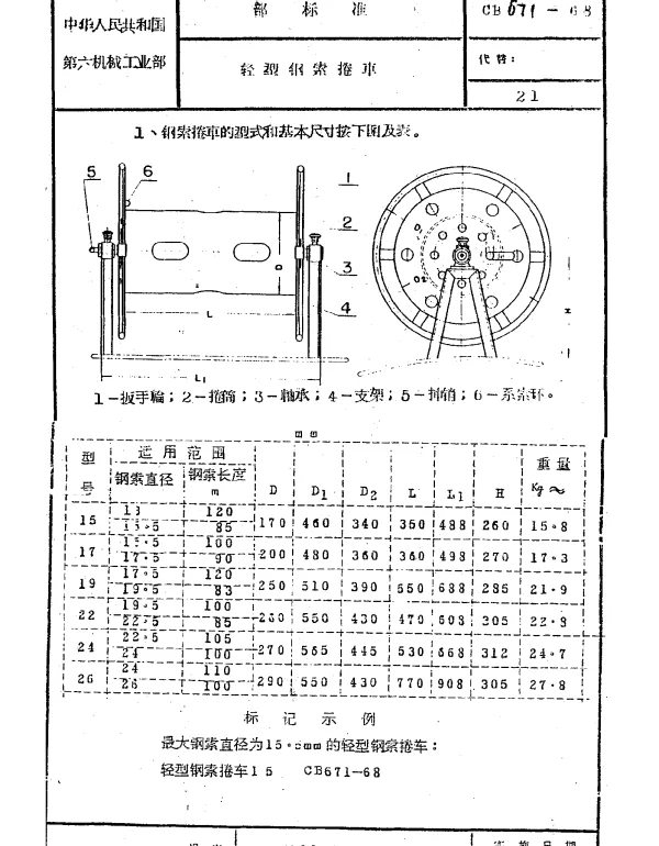CB 671-1968 轻型钢索卷车